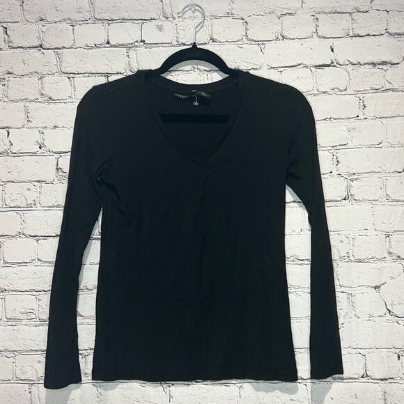 Jones New York Black Long Sleeve Cotton V Neck Blouse - Picture 1 of 6